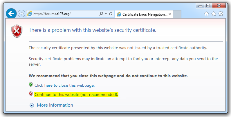 Internet Explorer 11 S-Channel warning